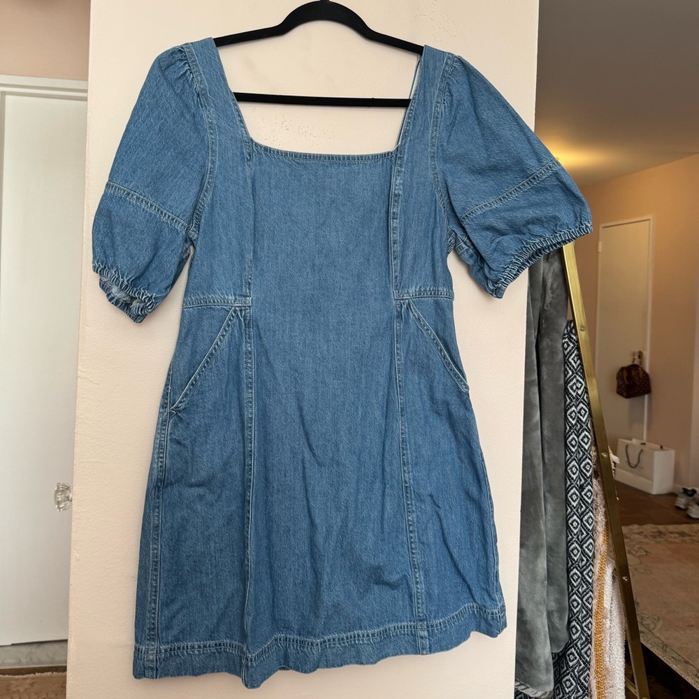Madewell Blue Denim Dress with Puff Sleeves